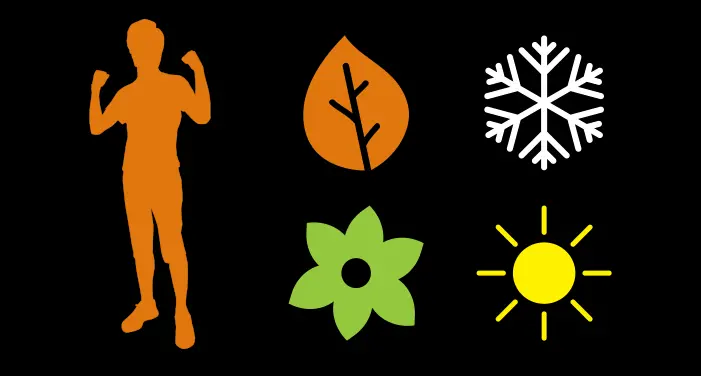 strong man silhouette with 4 seasonal icons